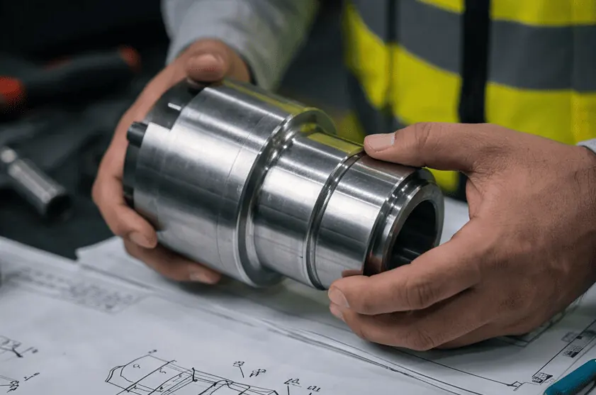 Componente industrial inspeccionado sobre planos